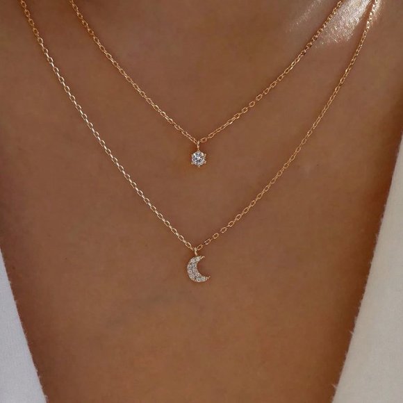 LC FASHION Jewelry - Layered Necklace, Rhinestone Moon Charm Layered Necklace